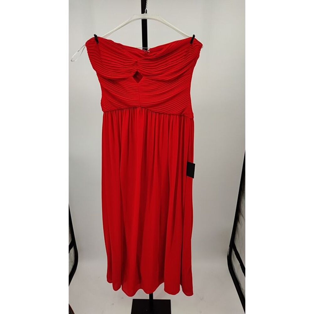 Lulu's Strapless Red Pleated Bust Midi Dress with Keyhole